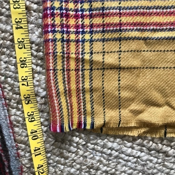 Zara large knitted winter scarf with graphic. Mustard and red tartan plaid. - Picture 4 of 7